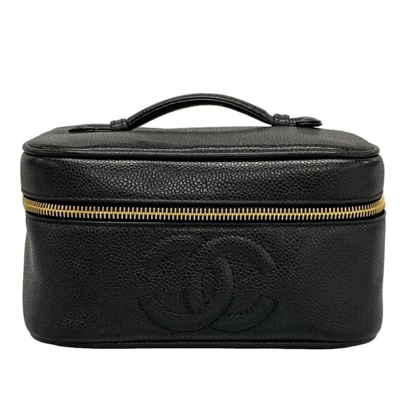 Auth CHANEL - A01997 Black Calfskin Vanity Bag Gold hardware - Picture 1 of 16